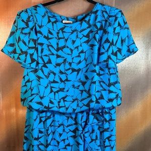 Vintage 90’s blue and black blouson dress drop waist  126 40” chest. 44” long